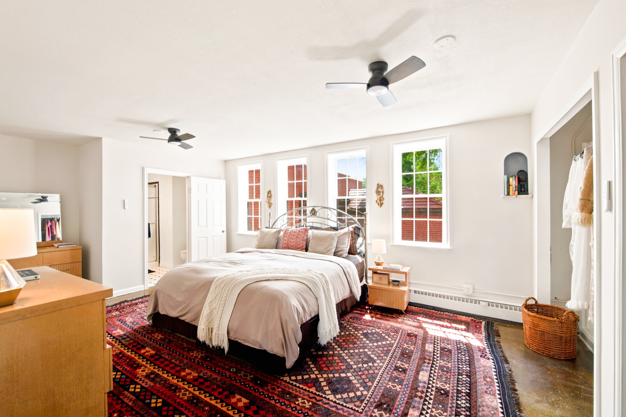 Unit 2A primary bedroom — en-suite with light on three sides, The Nunnery, Denver